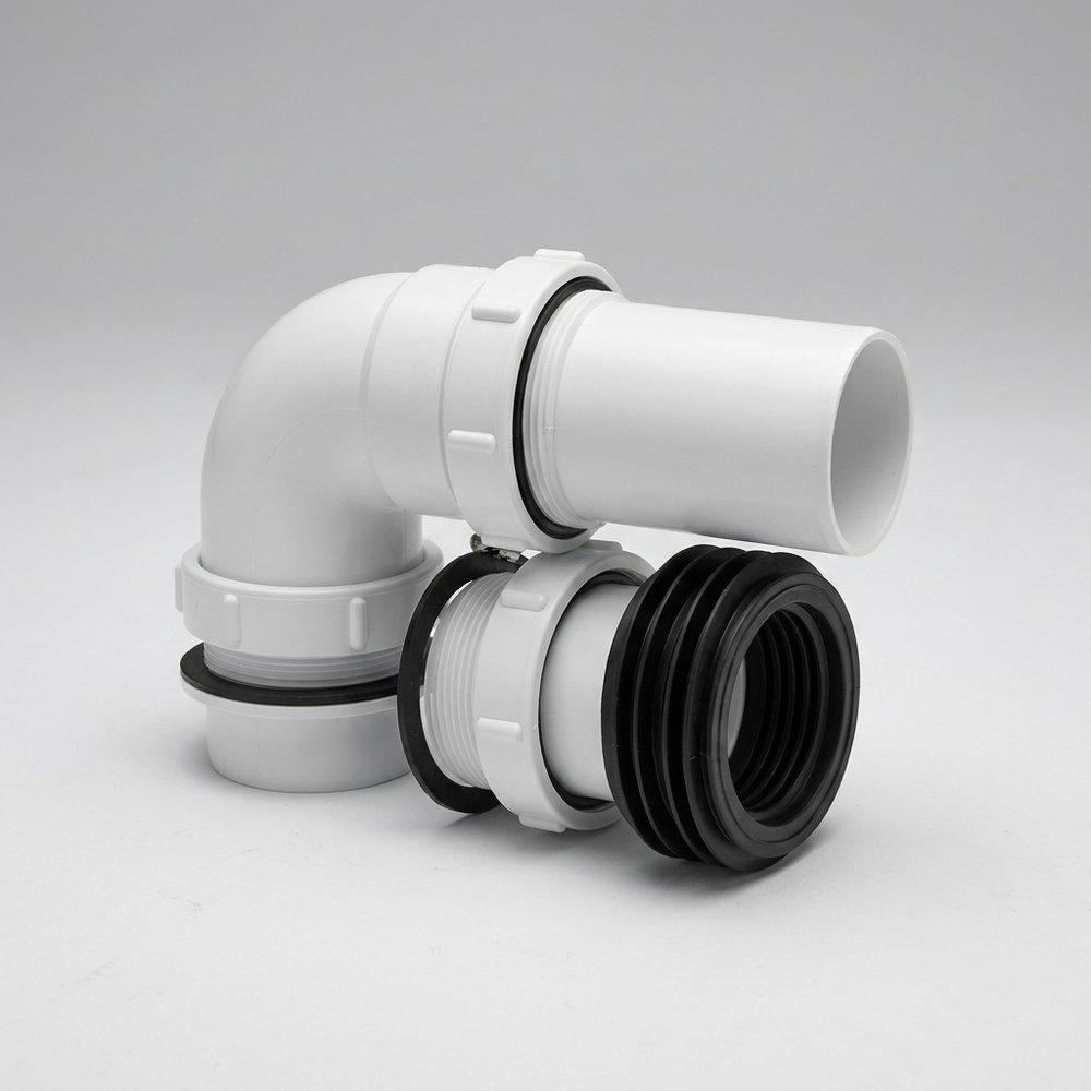 Adjustable pan connector kit — 90° bend and slip joint